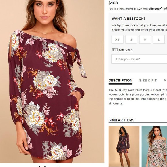 NWT ALI & JAY Jade Plum Purple Floral Print Off-the-Shoulder Shift Dress SIZE L - Picture 1 of 4